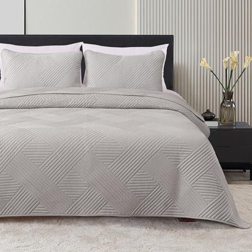 Whale Flotilla Quilt Set, Soft Lightweight Quilts Bedspreads Coverlet with Embossed Pattern, Bedding Sets with 2 Pillow Shams, Reversible Bed Cover for All Seasons, , Light Grey