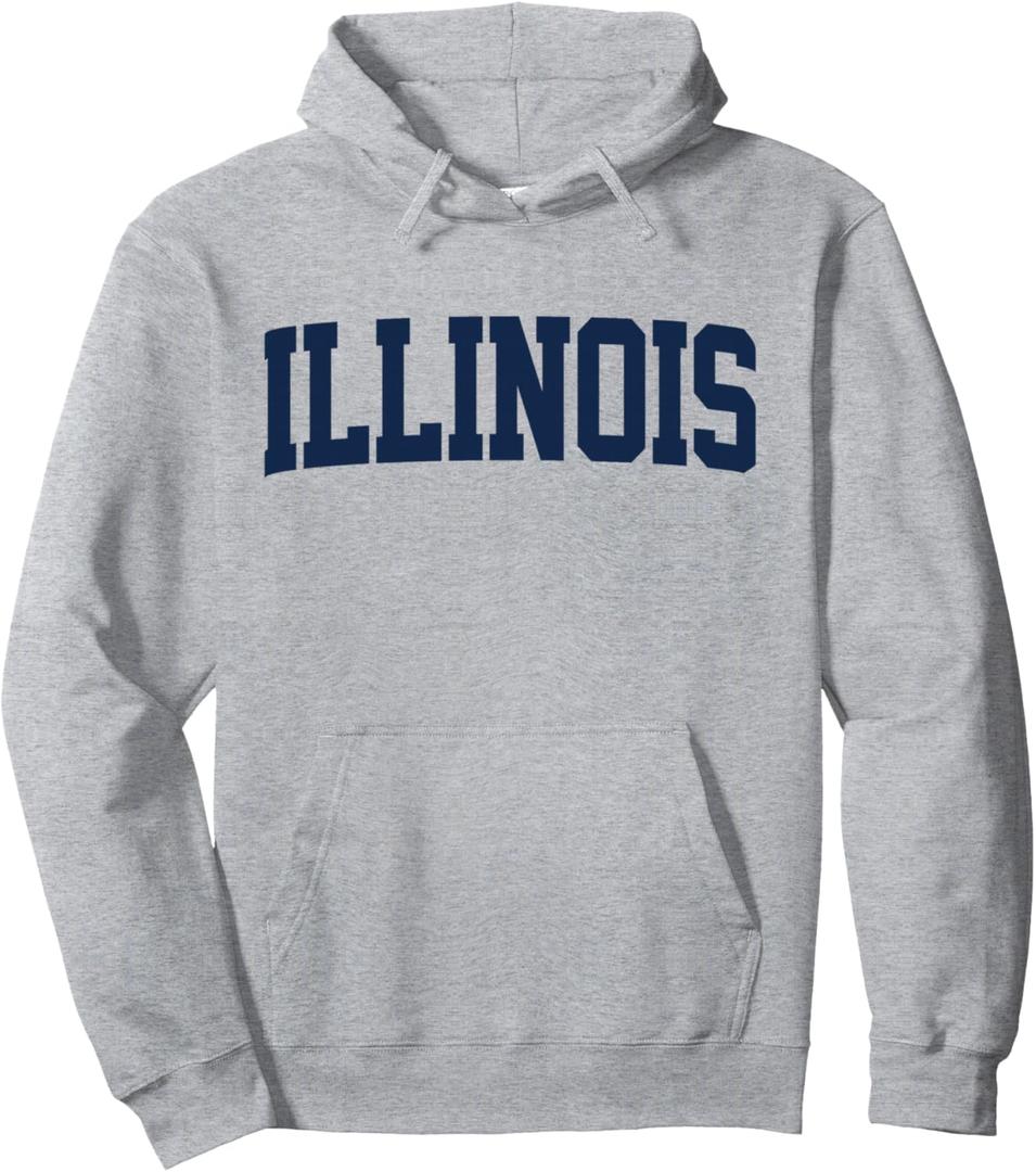 Retro Illinois Adult Tee Vintage Illinois Orange Blue Throwback IL Pullover Hoodie, Heather Grey