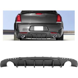 HECASA Rear Bumper Diffuser Compatible with 2015-2023 Chrysler 300 Models Lower Bumper Lip Spoiler Splitter Valance Dual Exhaust Shark Fins Carbon Fiber Color Plastic ABS