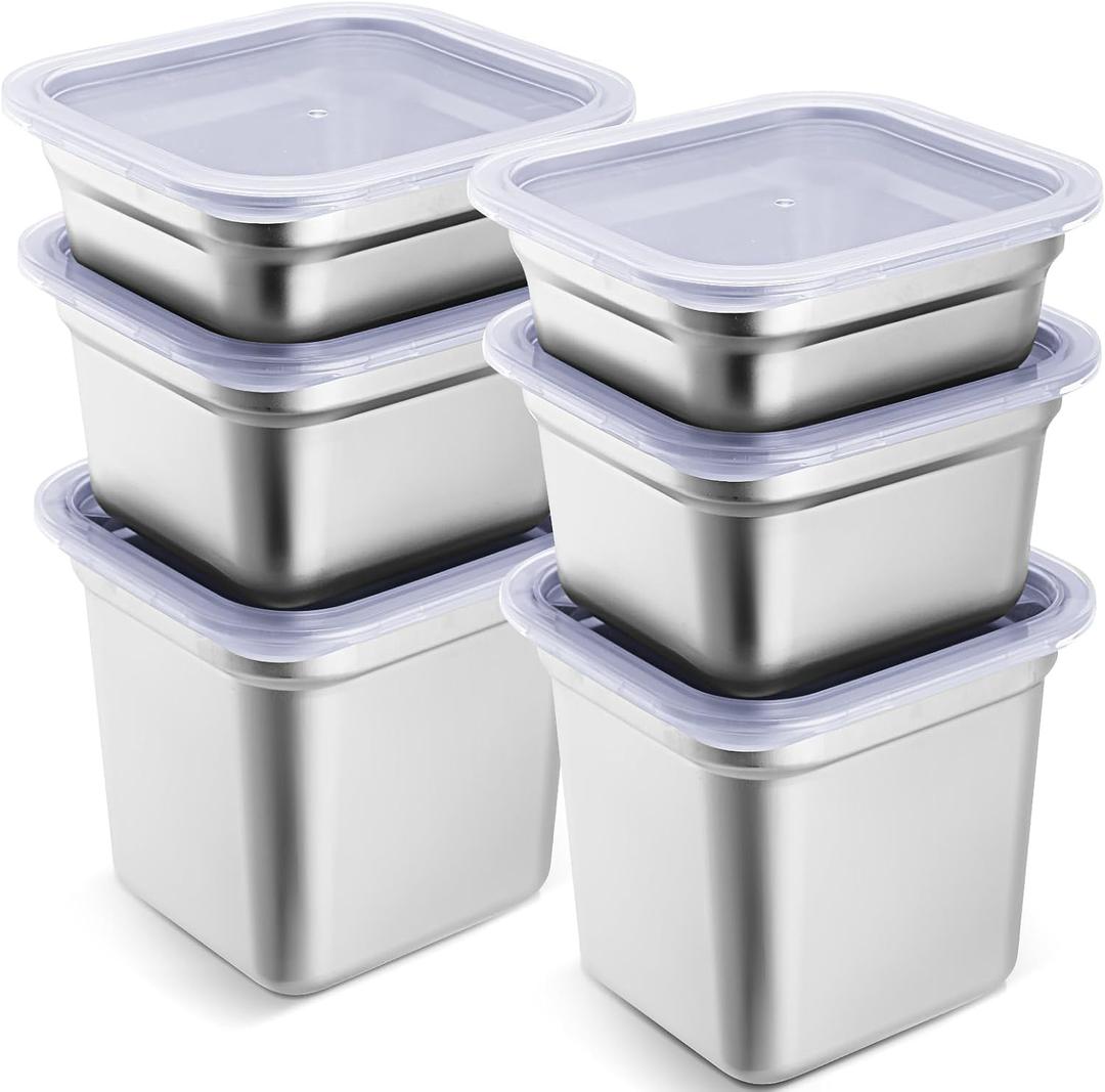6 Sets 1/6 Size Stainless Steel Hotel Pans with Clear Lids Commercial Food Storage Containers 2.5 Inch 4 Inch 6 Inch Deep Leak Proof Meal Restaurant Containers Food Pan for Kitchen