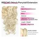 REECHO Ponytail Extension, 24" Claw Clip in Long Curly Wavy Ponytail Hair Extension Jaw Clip on Pony Tails Hairpiece for Women - Light Blonde