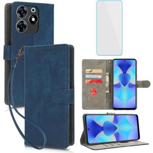 for Tecno Spark 10 Pro Wallet Phone Case with Screen Protector [RFID Blocking] Leather Flip Card Holder Kickstand Wristlet Women Men Cell Phone Case for Tecno Spark10 Pro KI7 Spark 10Pro Blue