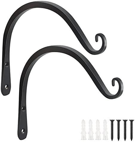 FEED GARDEN 2 Pack 8 Inch Hanging Plant Bracket Wall Hooks Decorative Plant Hangers for Outdoor Hanging Bird Feeders, Wind Chimes, Plant Baskets, Black