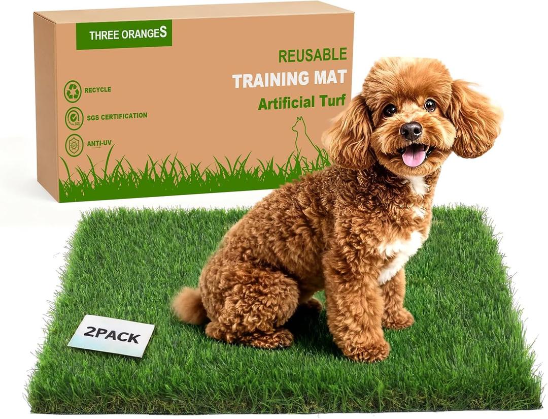 Washable Artificial Grass Pads for Dogs, 2-Pack 14x18 in Reusable Turf Mats, Realistic Grass for Indoor Puppy Potty Training.