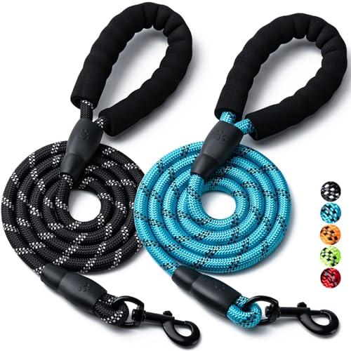 2 Pack Dog Leash, 5FT Heavy Duty Nylon Rope Pet Leashes with Comfortable Padded Handle, Reflective Dog Leashes for Small Medium and Large Dogs (5FT-1/2,Black/Blue)