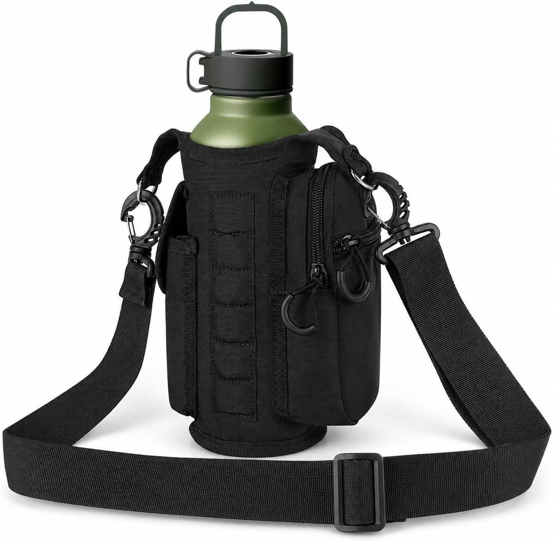 Magnetic Gym Bag Water Bottle Holder with 6 Strong Magnets, Phone Pouch & Adjustable Strap, Fits 2440oz Bottles, Magnetic Bottle Carrier for Gym, Fitness, Hiking, Travel, Black