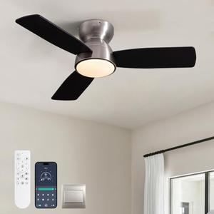 MOOONICHE 32" Ceiling Fan with Light and Remote/APP Controls, Low Profile Bedroom Fans with Reversible Motor, 6-Speeds,3CCT, Dimmable Timable LED Fandelier for Living Dining Room Kitchen-Nickel Missing Pieces