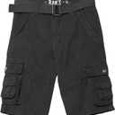Raw X Boys Cargo Shorts 8-18 | 100% Cotton Belted Twill Boys, Teen and Youth Cargo Short | (19021 - Charcoal) 18