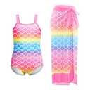 LQSZ Girls One Piece Swimsuit with Cover Up Beach Skirt Set Two Piece Bathing Suit Swimwear 3-12 Years