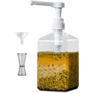 Large Capacity Syrup Dispenser for Coffee Bar, Pump Dispenser 54oz 1600ml PET Syrup Bottle w Measuring Cup and Funnel, Dispenser Bottle w Upgraded Pump (10cc Thicker PET)