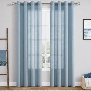 Blue Curtains 84 Inch Length 2 Panels Set for Bedroom 2 Panels Set Grommet Faux Linen Semi Sheer Light Filtering Curtains Dirty Blue Aesthetic Window Curtain Drapes for Living Room Bedroom 52X84