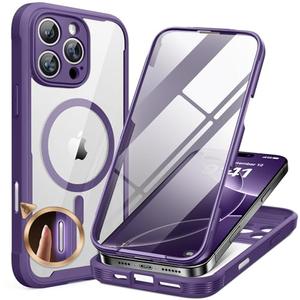 Miracase Magnetic for iPhone 16 Pro Case Full-Body Phone with Built-in Glass Screen Protector, [Compatible with MagSafe] Military Drop Proof 16 Pro Cover Bumper 6.3 inch, Purple