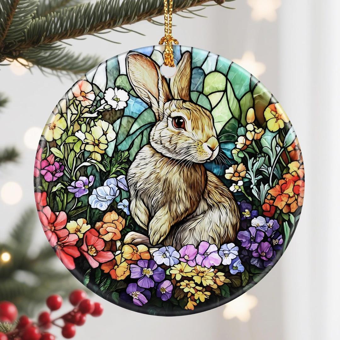 2 x Christmas Ornament, Christmas Decoration, Ceramic-Style Rabbit Ornament, Heirloom Keepsakes, Holiday Ornaments, Holiday Presents, Unique Xmas Gifts, Gift Exchange Ornaments, Gift Idea