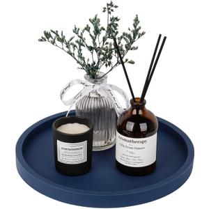 Silicone Bathroom Tray Round Vanity Tray Decorative Soap Holder Kitchen Countertop Organizer Coffee Table Decor for Candle, Perfume, Plant, 9 Inch, Dark Blue