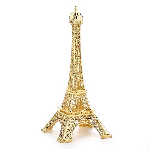 ESHATO Gold Metal Eiffel Tower Statue, 10inch Decorative Figurine Replica Stand Holder for Cake Topper Table Decor Gift Party Home Decoration