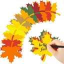 Demissle 135 Pcs Large Thanksgiving Fall Leaves Cutouts Decorations Maple Paper Leaf Cutouts 4'' for Bulletin Board with Glue Points Autumn Assorted Artificial Fall Leaves for Craft (Bright Colors)