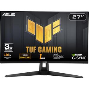 ASUS TUF Gaming 27 1440P HDR Monitor (VG27AQ3A)  QHD (2560 x 1440), 180Hz, 1ms, Fast IPS, 130% sRGB, Extreme Low Motion Blur Sync, Speakers, Freesync Premium, G-SYNC Compatible, HDMI, DisplayPort