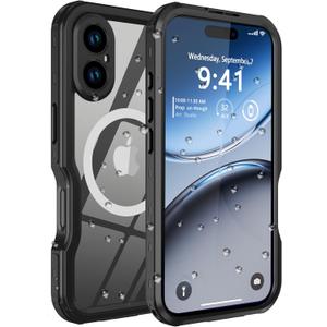 for iPhone 16 Case Waterproof, [Shockproof] [Dustproof] [IP68 Waterproof] Full-Body Hard Case Built-in [Lens Screen Protection] for Diving Case (Black, for iPhone 16 6.1in) | Waterproof, Shockproof, Dustproof, IP68 Waterproof, Full-Body, Hard Case