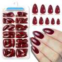 120pc Red Almond Press on Nails Short Fake Nails Press ons for Women Acrylic Nails Press on Nails&Glue Tabs, Short Red Press on Nails Almond False Nail Tip Stick on Artificial Fingernail