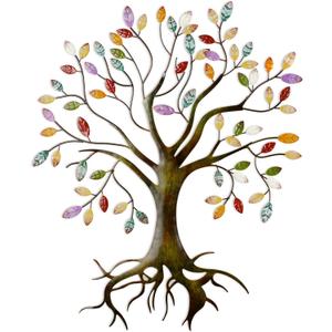 Moxweyeni Metal Tree Wall Sculpture Gold Tree Home Decoration Multi Colored Leaf Art Handcrafted Branches of Nature Life Hanging Sign for Outdoor Indoor Home Decoration