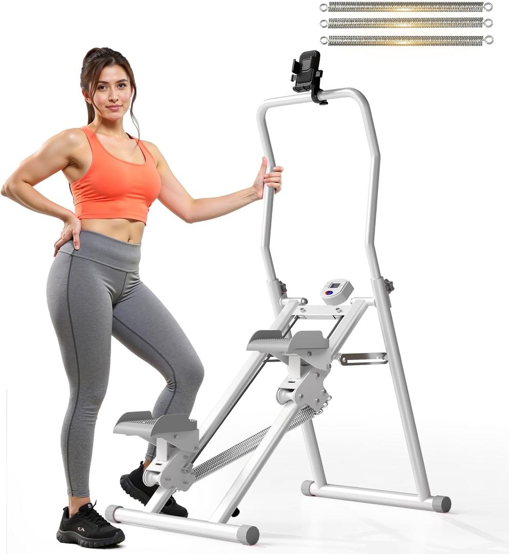 MOMODA Stair Stepper Resistance Adjustable Folding Vertical Climber Machine for Home Gym Full-Body Workout (Grey)