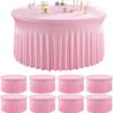 8 Pack Pink Round Spandex Tablecloths for 60inch Table, Wrinkle Free 120inch Stretchy Fitted 5FT Round Table Cloths Cover with Skirt for Wedding Birthday Party Dining Banquet Event