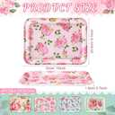 4 Pieces Serving Trays Melamine Platters Reusable Rectangle Party Trays for Theme Party Food Dessert Serving Supplies, 13 x 9.7 inch(Colorful,Flower)