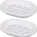 Topsky Soap Dish for Shower, 2pcs Soap Dishes Soap Savers for Bar Soap, Soap Bar Holder Shower with Drip Tray, Plastic Soap Holders with Drain for Kitchen Sink, Easy to Clean, Dry,White