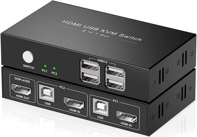 Rybozen KVM Switch HDMI 2 Port Box, 2 Computers Share Keyboard Mouse and HD Monitor,HUD 4K,Support Wireless Keyboard and Mouse Connections