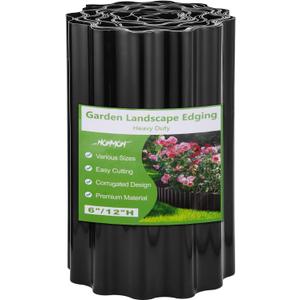 NONMON Corrugated Garden Edging Border 12"30Ft Landscape Edging Border Sturdy Lawn Edging Border for Lawn, Flower Bed, Garden Fence, Paver Edging, Black