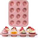 2-Pack Pink Nonstick Muffin Pans, 12-Cup Muffin Cake Pan, 5-Layer Free PFOA/PFOS/PTFE Safe Cupcake Pan, Durable & Easy-Clean Muffin Cup for Baking