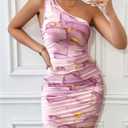 Verdusa Women's Floral Print One Shoulder Bodycon Dress Ruched Backless Mini Dress (XL)