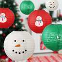 Treela 24 Pcs Christmas Paper Lanterns Xmas Hanging Paper Lanterns Assorted White Green Red Paper Lantern Lamps Round Paper Hanging Party Decoration