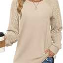 Saloogoe Sweatshirts for Women Crewneck Cable Knit Sleeve Sweaters Lightweight Fashion 2025, Size S