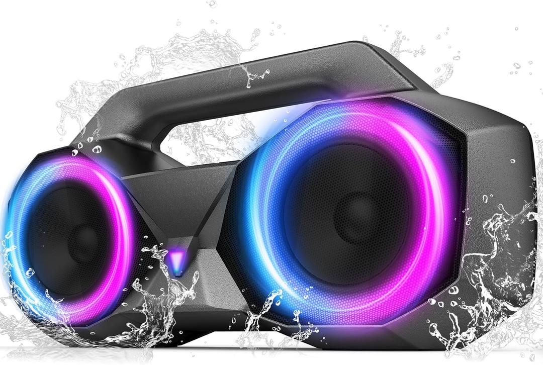 KMAG Portable Bluetooth Speaker - IPX7 Waterproof Wireless Speakers with 80W Loud HiFi Stereo Sound, 20H Playtime, Dynamic Light, Deep Bass, Dual Pairing, 5.3 BT for Outdoor, Gifts (Silver Grey)