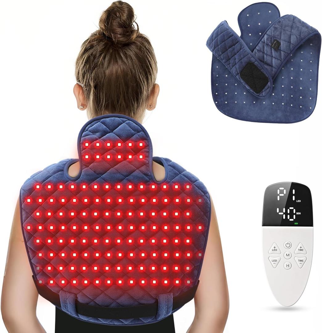 Red Light Therapy for Body, Fathers Day & Birthday Gifts for Mom Dad Women Men, Heating Pad for Neck and Shoulders and Back, 660nm & 850nm Infrared Light, 5 Light Intensity 3 Heat Levels, Dark Blue