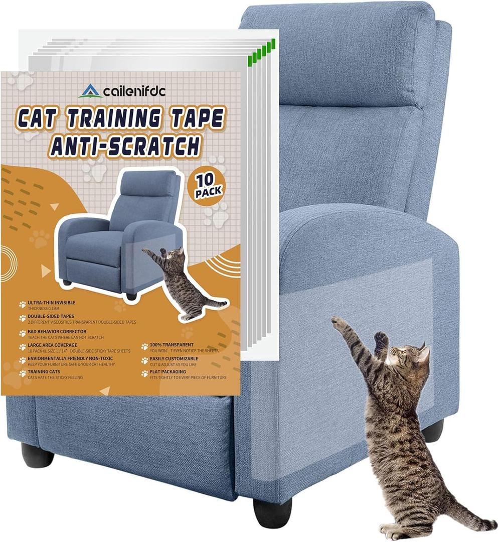 Anti-Scratch Furniture Protectors - 10pcs Clear Double-Sided Cat Scratch Deterrent Tape for Couch, Sofa, Chair & Leather