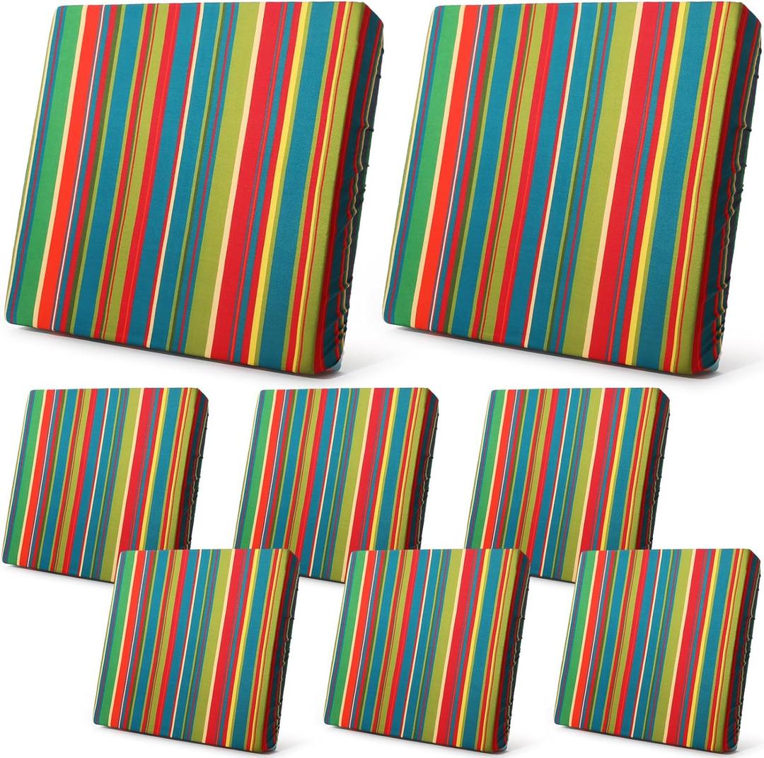 Newwiee 8 Pcs Patio Stretch Sofa Cushion Cover Outdoor Cushion Covers Replacement Patio Furniture Couch Slipcovers Chair Seat Soft Flexibility Protector(Blue Red Green)
