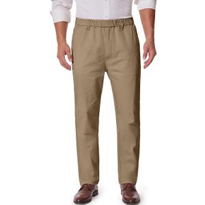 voeeron Mens Elastic Waist Twill Pants for Seniors  Pull On Comfort Pants with Stretch Waistband, Relaxed Fit (34W x 30L, Dark Khaki)