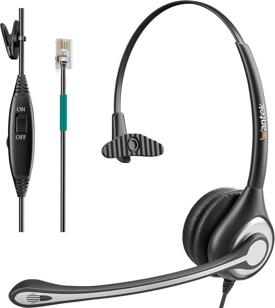 Wantek Corded Telephone Headset Mono w/Noise Canceling Mic for Avaya Aastra Allworx Adtran Alcatel Lucent AltiGen Comdial Digium Gigaset InterTel Mitel Plantronics MiVoice Landline Deskphones(F600S1)