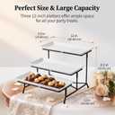 3 Tier Serving Tray, 12" White Plastic Tiered Food Serving Platters, Reusable Tray Stand Black Collapsible Metal Stand with Stable Cross Bars, Party Display Stands for Veggie Fruit, Dessert