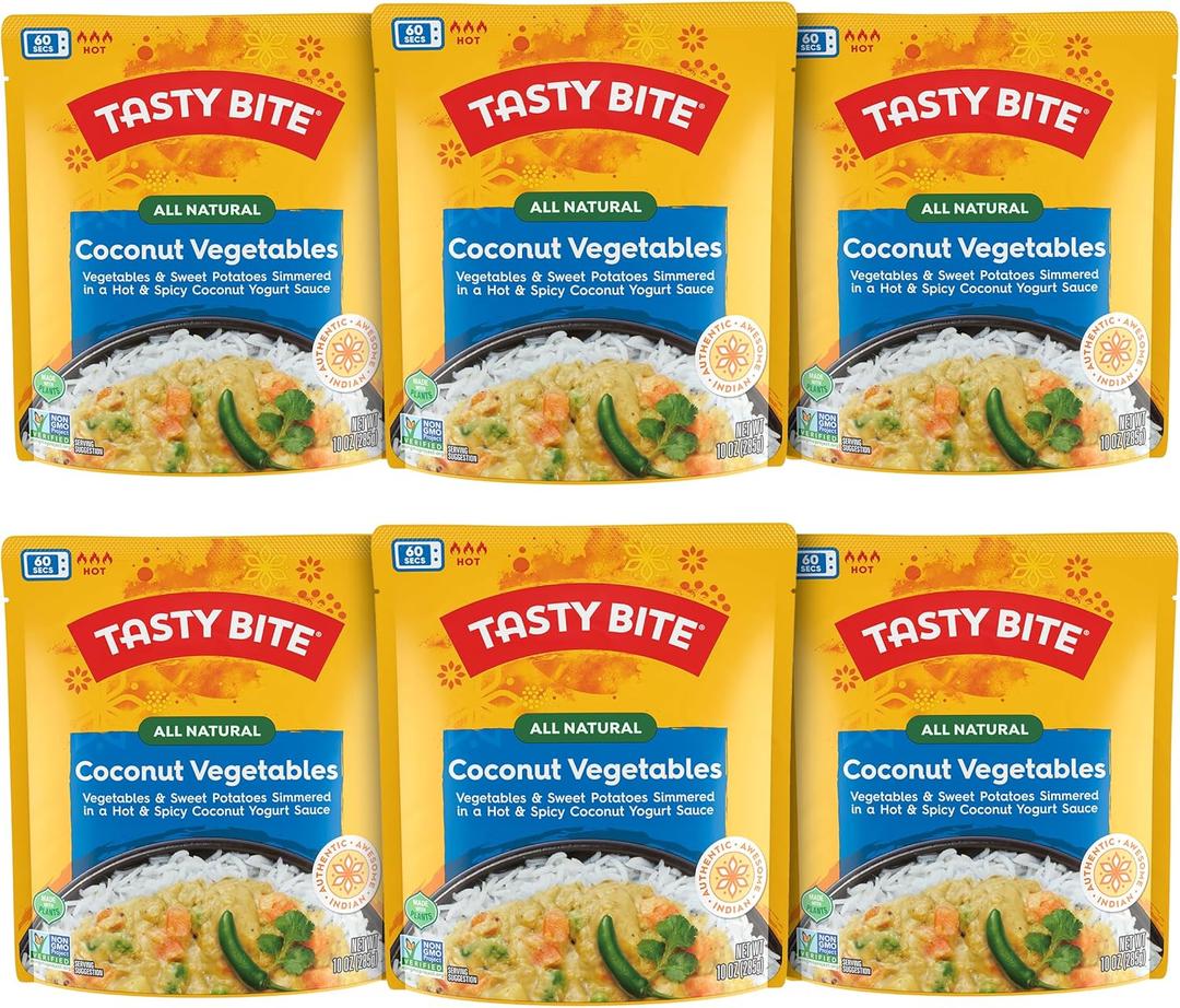 Tasty Bite Hot & Spicy Coconut Vegetables, 10 Ounce, Pack of 6, Ready to Eat, Microwavable Entree, Vegetarian BBD Mar 31 2027