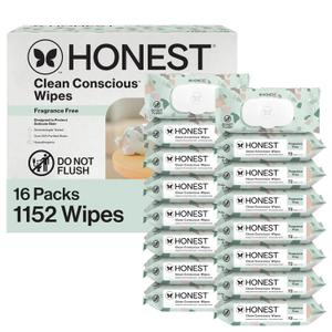 The Honest Company Clean Conscious Multi-Use Baby Wipes for Sensitive Skin, Fragrance Free, Geo Mood, 1152 Count