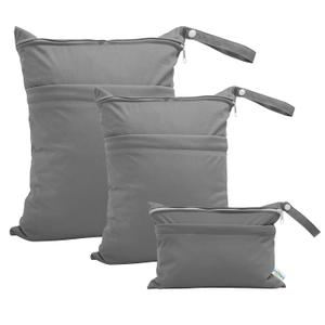 babygoal Wet Dry Bags for Baby Cloth Diapers, Washable Travel Bags, Beach, Pool, Gym Bag for Swimsuits & Wet Clothes with Two Zippered Pockets 3 Pack(S,M,L), 3SML01 (Grey)