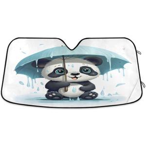 Car Windshield Sun Shade Funny Cute Panda Bear Holding Umbrella Foldable Car Front Windshield Sunshade Blocks UV Rays Sun Visor Sun Heat Protection for Car Truck SUV to Keep Your Vehicle Cool,Small