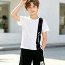 Ayzozuy Boy Clothes Colorblock Top + Drawstring Waist Shorts 2 Pieces Kid Summer Outfits Set