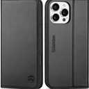 SHIELDON Wallet Case for iPhone 16 Pro Max 6.9", Genuine Leather Flip Cover with [Kickstand] [RFID Blocking Card Holder] [Magnetic] Shock-Absorbent Case Compatible with iPhone 16 Pro Max - Black