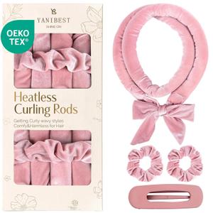 Yanibest Heatless Curls Overnight, Soft Heatless Hair Curler to Sleep in, No Heat Ribbon Wrap, Heatless Curling Set for Long Short Hair with Hair Scrunchies and Clip (PurplePink)