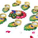 Set of 9 Peacock Mor Pankh Tealight Holders  Reusable Diwali Diya & Rangoli Dcor