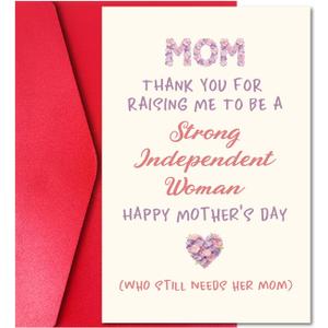 3 x Mother's Day Card for Mom from Daughter, Heartfelt Greeting Card with Red Pearlescent Envelope, Blank Inside, 8" x 5.3" (#029)